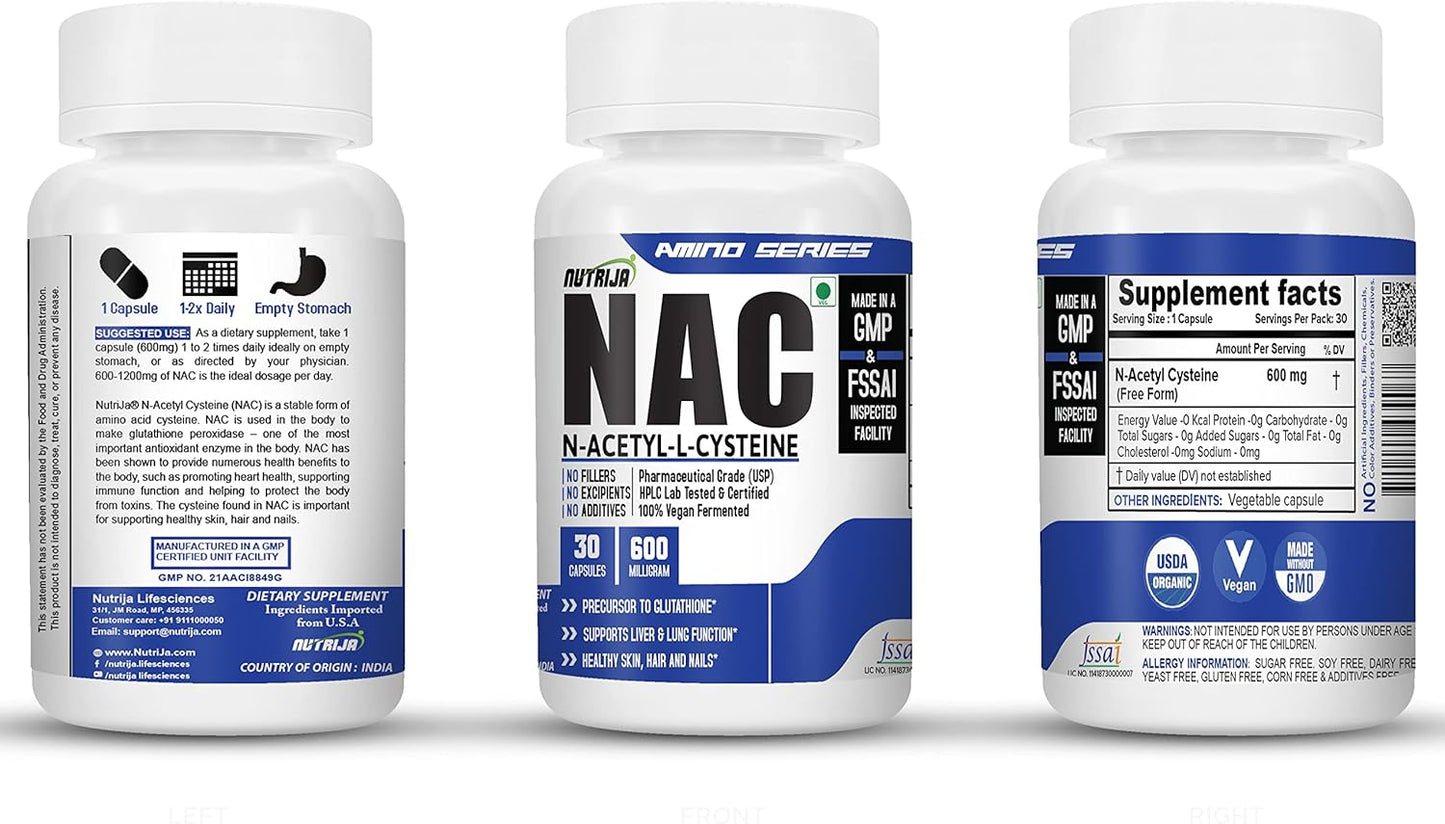 600mg NAC (N-Acetyl L-Cysteine) Supplement - 30 Capsules for Immune Support & Antioxidant Benefits
