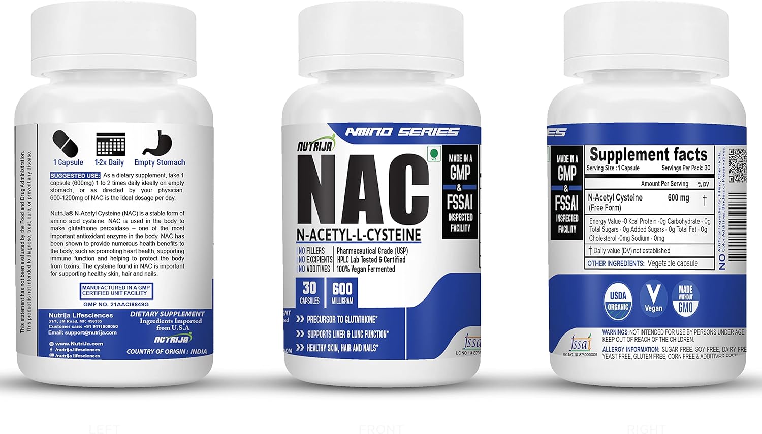 600mg NAC (N-Acetyl L-Cysteine) Supplement - 30 Capsules for Immune Support & Antioxidant Benefits