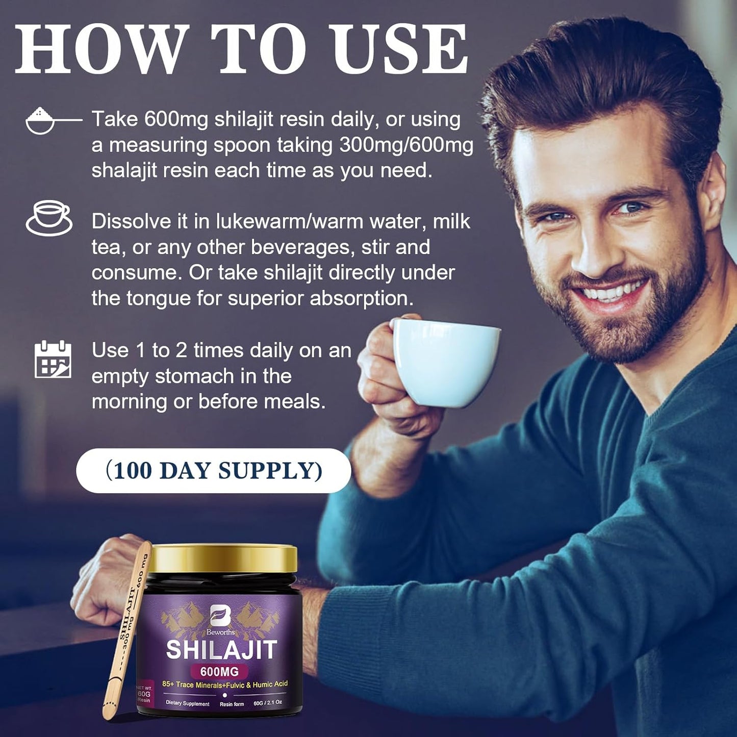 600mg Pure Himalayan Organic Shilajit Resin Supplement with Trace Minerals & Fulvic Acid - Gel for Energy, Immunity, Digestive, Brain Support | 100 Servings