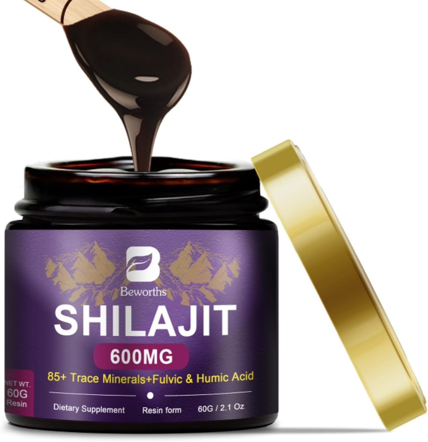 600mg Pure Himalayan Organic Shilajit Resin Supplement with Trace Minerals & Fulvic Acid - Gel for Energy, Immunity, Digestive, Brain Support | 100 Servings