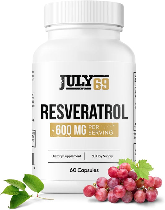 600mg Resveratrol Capsules - Powerful Antioxidant Supplement, 60 Capsules, USA Made