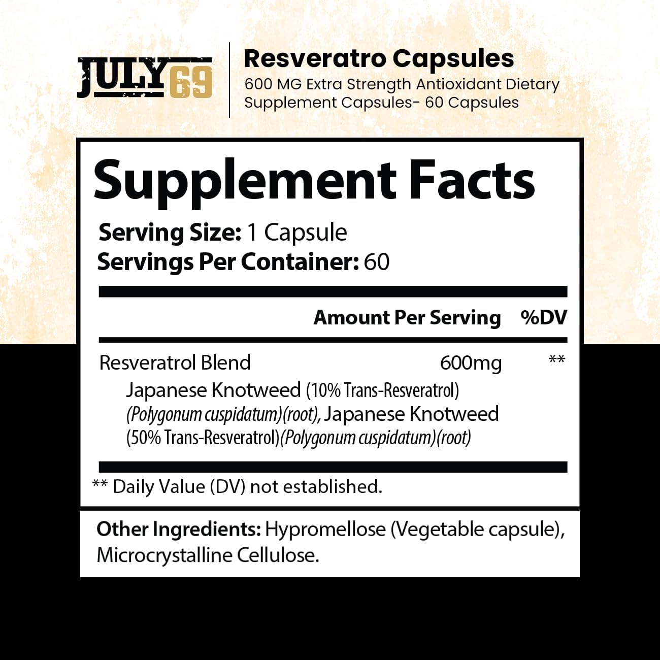 600mg Resveratrol Capsules - Powerful Antioxidant Supplement, 60 Capsules, USA Made