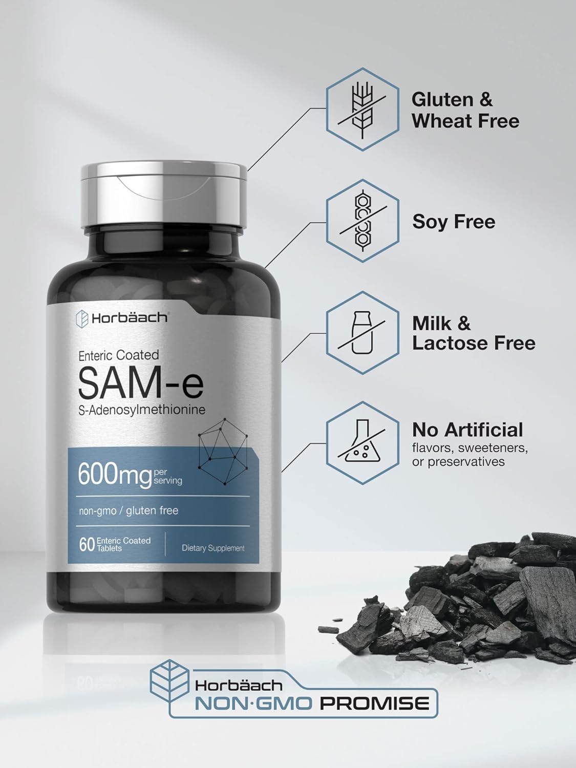 600mg SAM-e Supplement Tablets - 60 Count - S-Adenosyl Methionine - Vegetarian, Non-GMO, Gluten Free