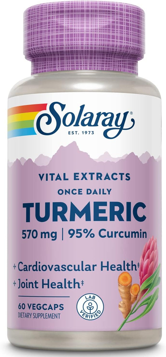 600mg Solaray Turmeric Root Extract VegCaps - Joint & Cardio Support - Guaranteed Potency - 1 Daily Dose - 60 Capsules