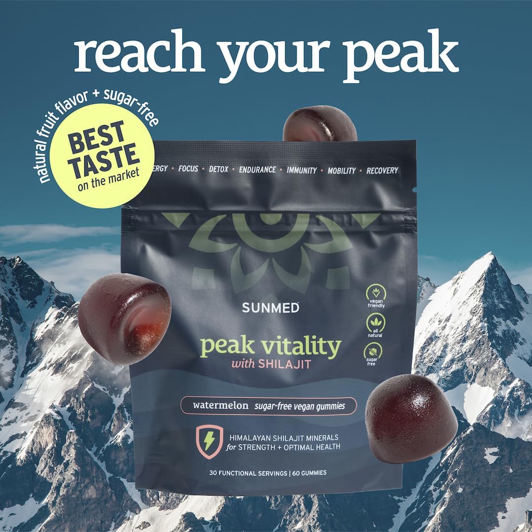 60ct Sugar-Free Vegan Gummies with Himalayan Shilajit for Strength and Optimal Health - Watermelon Flavor by SUNMED
