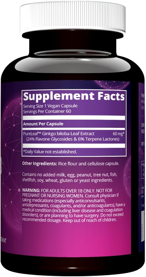 60mg MRM Ginkgo B Dietary Supplement - 60 Vegetarian Capsules for Brain Health & Memory Support
