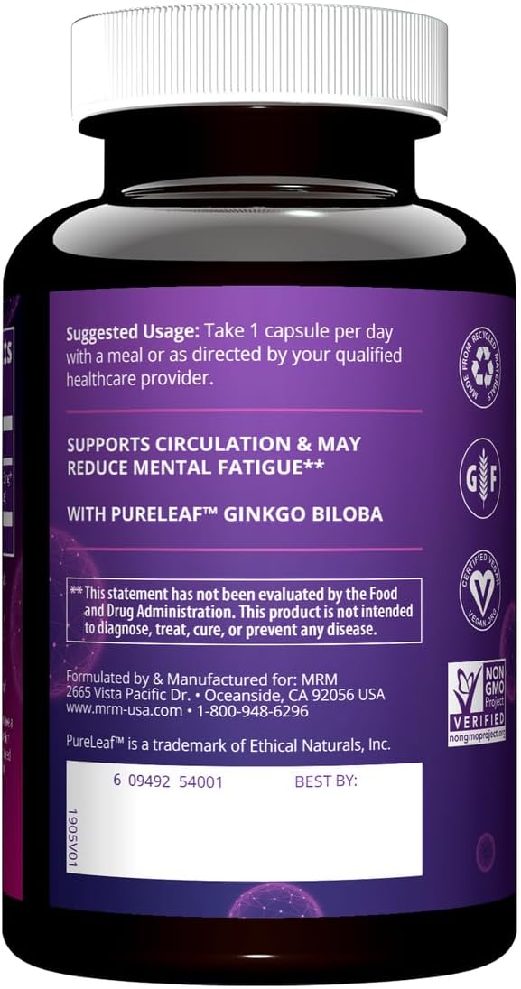 60mg MRM Ginkgo B Dietary Supplement - 60 Vegetarian Capsules for Brain Health & Memory Support