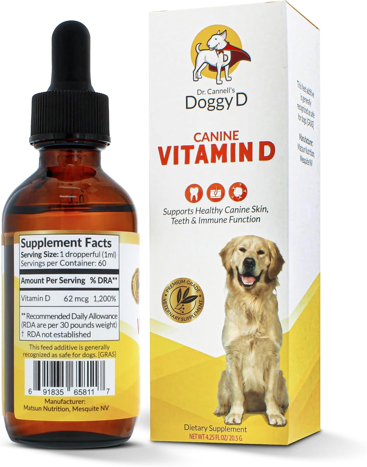 60mL DoggyD Vitamin D3 Liquid Supplement for Dogs & Cats - 60 Count, 1ml Dose