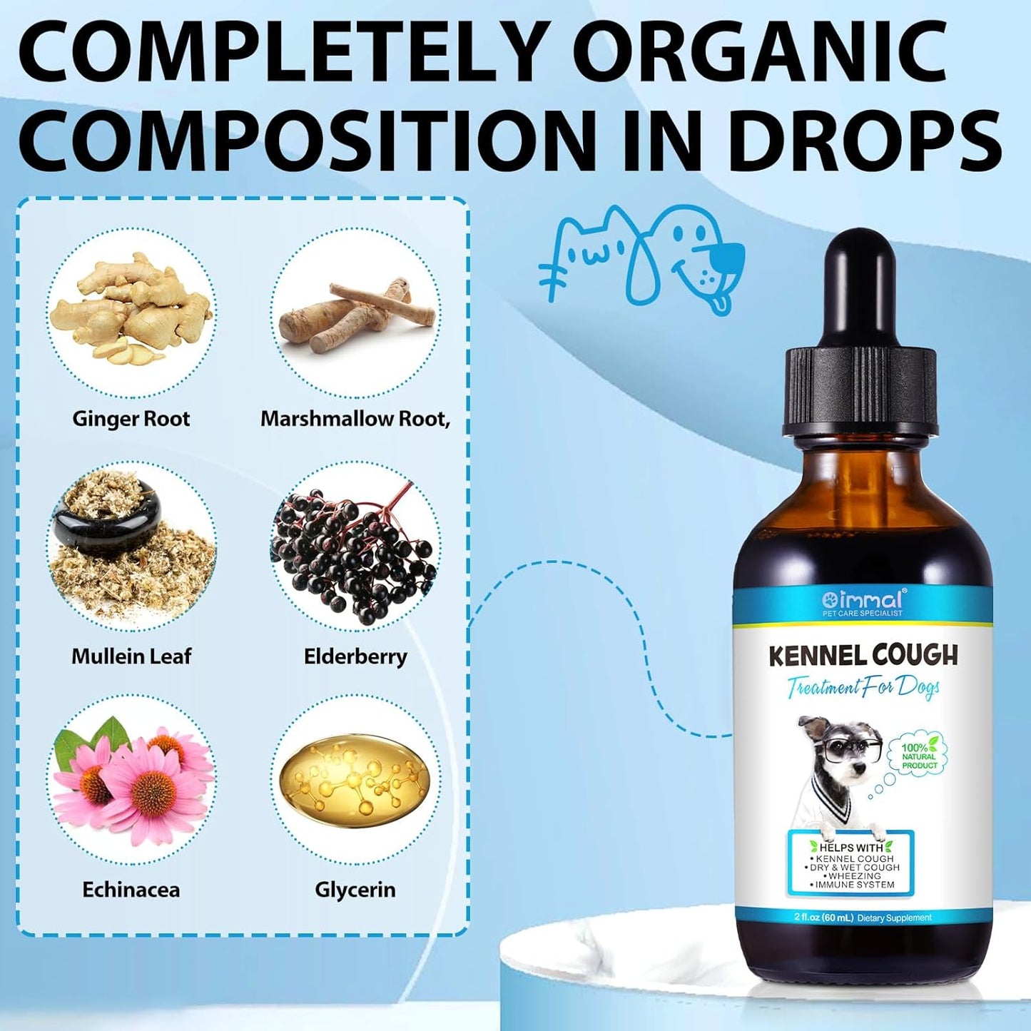 60ml Kennel Cough Drops for Dogs - Herbal Supplement for Dog Cough Relief, Itch & Allergy Relief