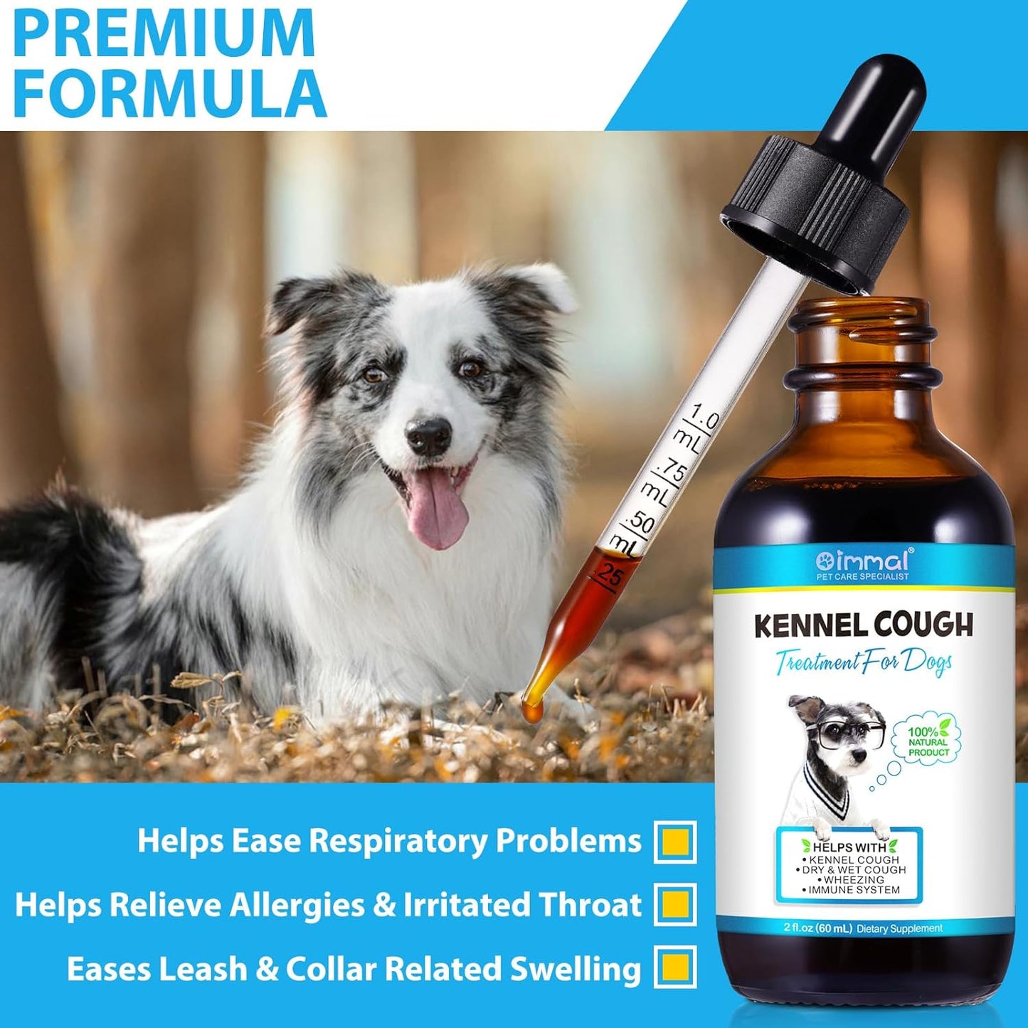 60ml Kennel Cough Drops for Dogs - Herbal Supplement for Dog Cough Relief, Itch & Allergy Relief