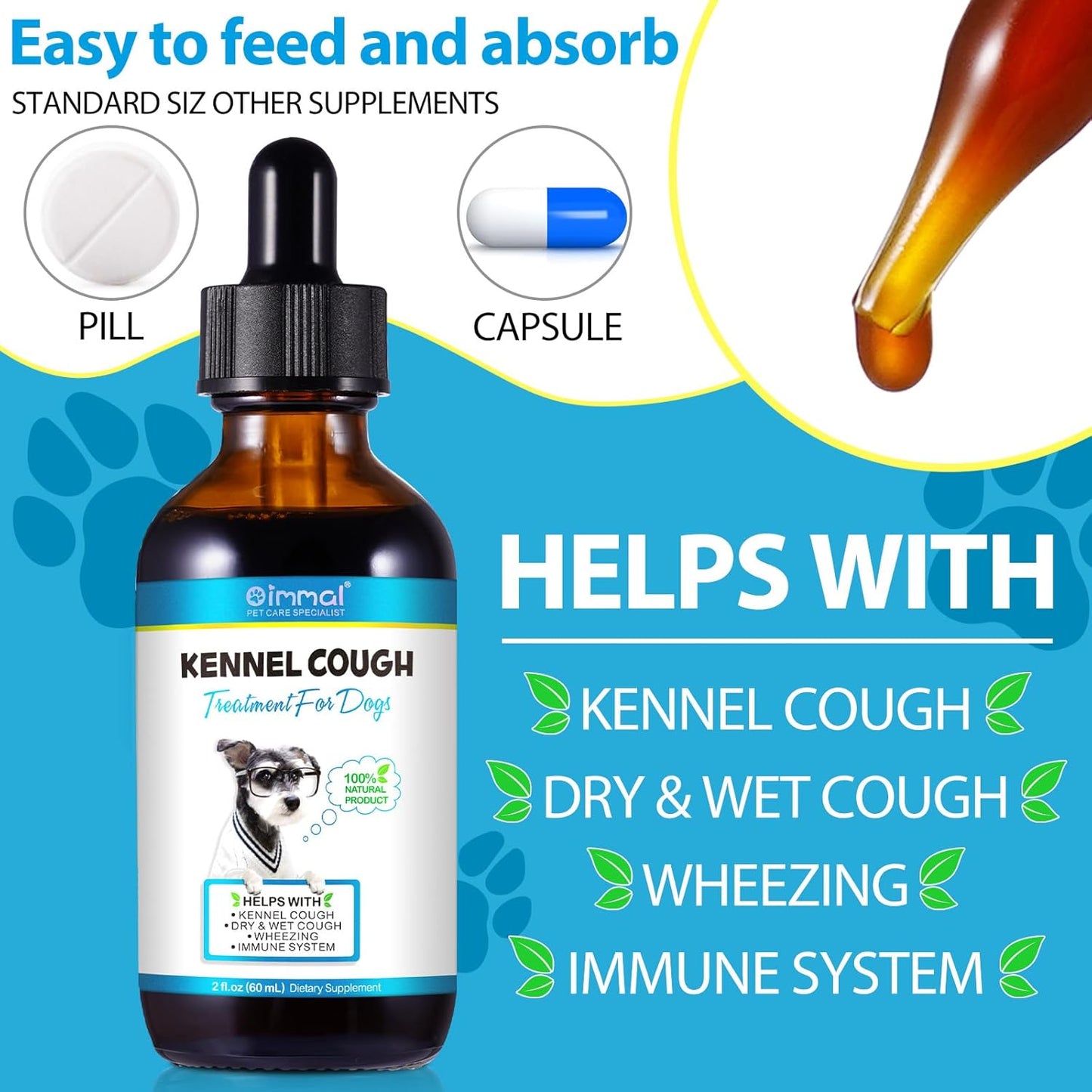60ml Kennel Cough Drops for Dogs - Herbal Supplement for Dog Cough Relief, Itch & Allergy Relief