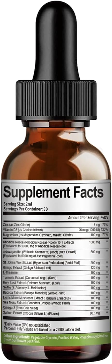 60ml Totaria Rhodiola Rosea Tincture with L-Theanine and Saffron for Stress Relief