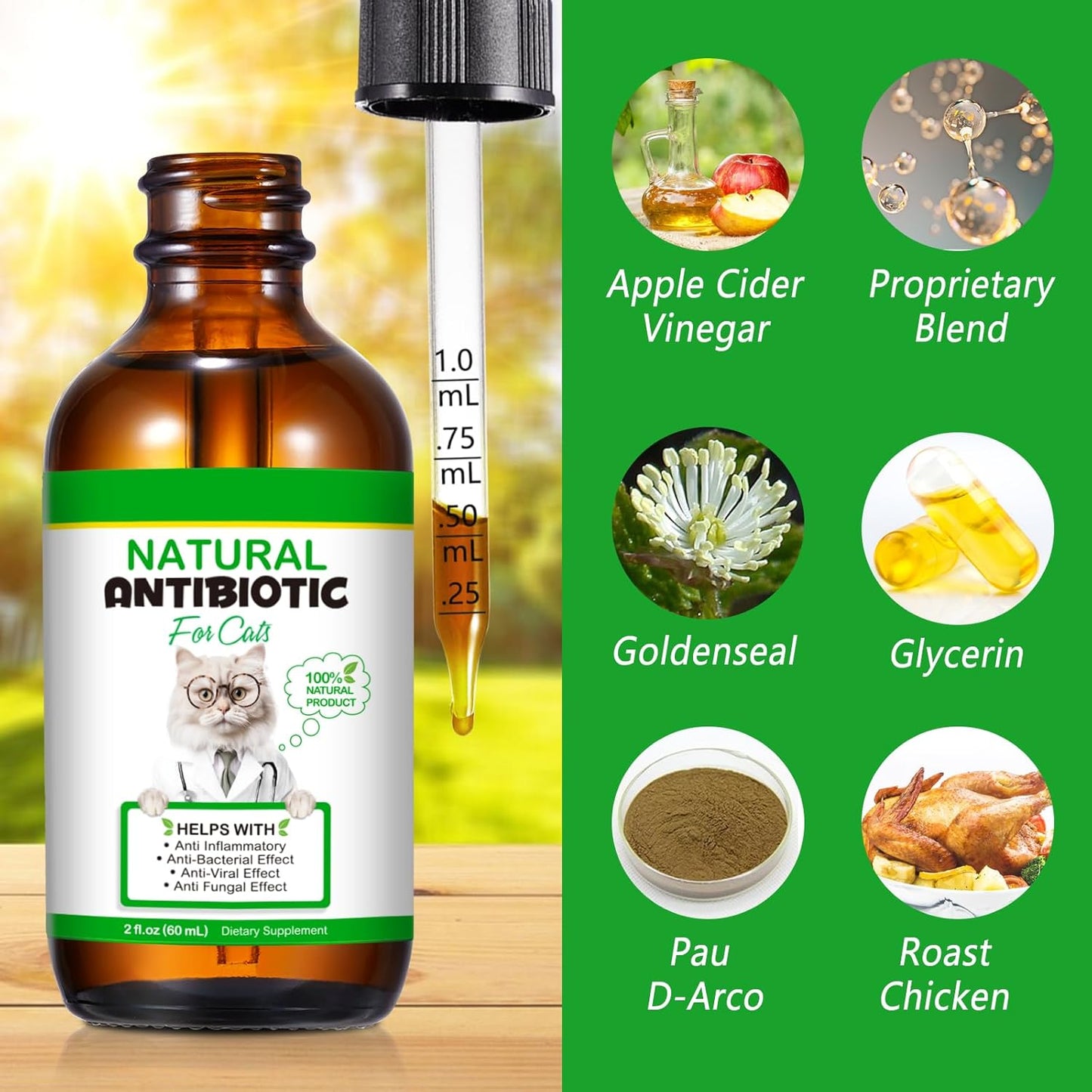 60ml VOSIFSDIY Natural Cat Antibiotics Multivitamin and Herbal Supplements