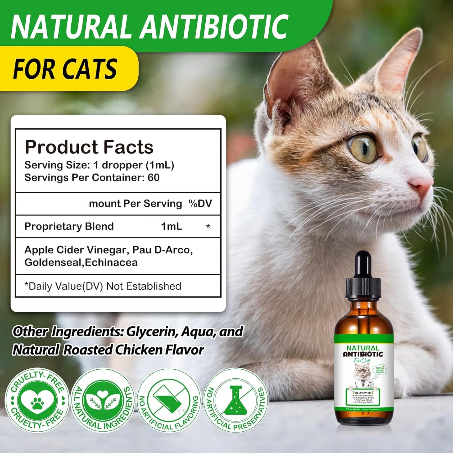 60ml VOSIFSDIY Natural Cat Antibiotics Multivitamin and Herbal Supplements