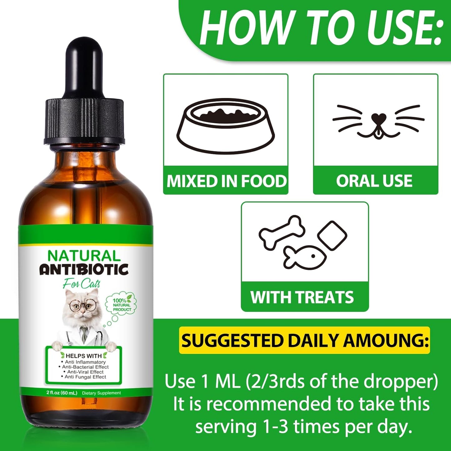60ml VOSIFSDIY Natural Cat Antibiotics Multivitamin and Herbal Supplements