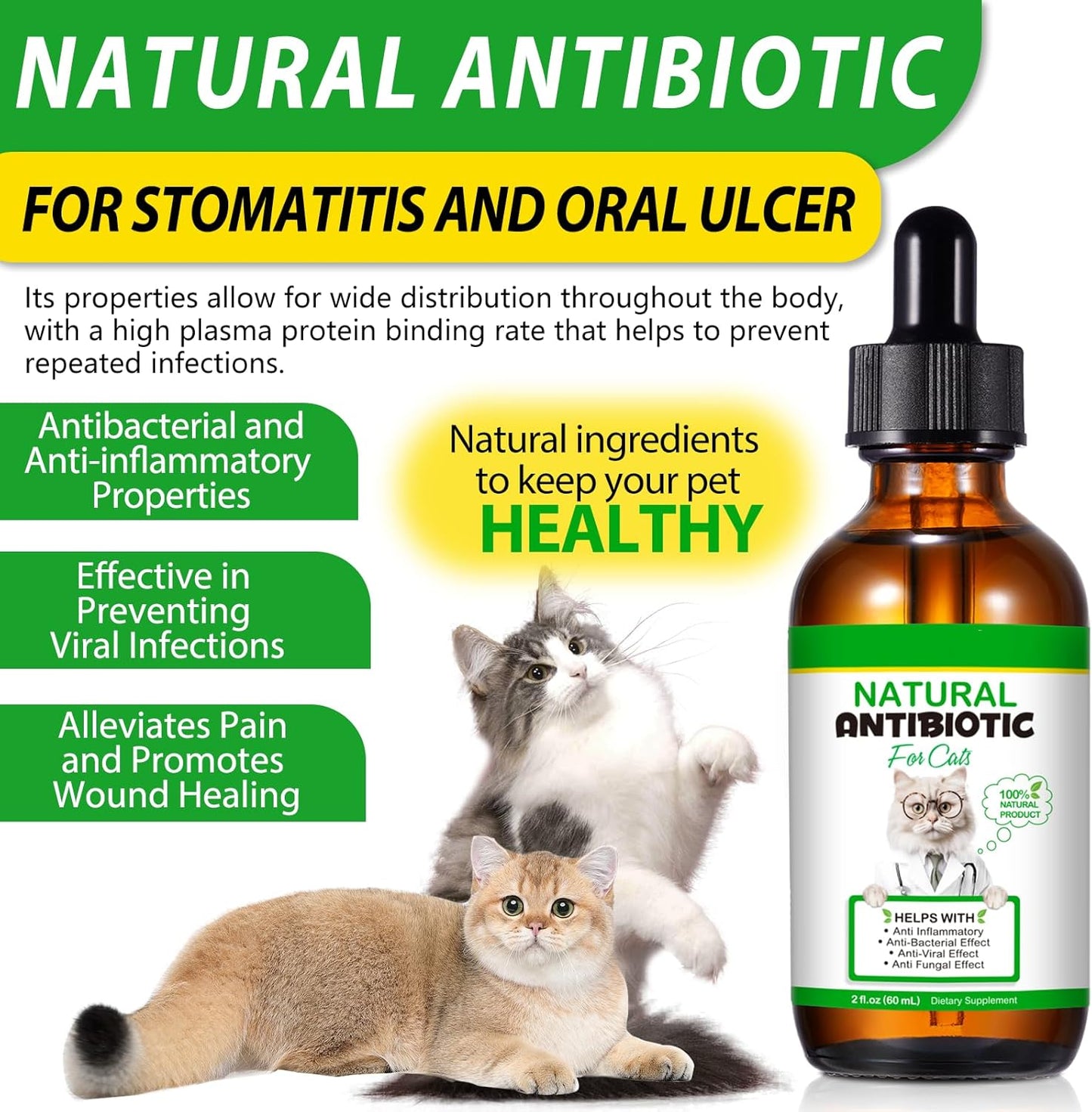 60ml VOSIFSDIY Natural Cat Antibiotics Multivitamin and Herbal Supplements