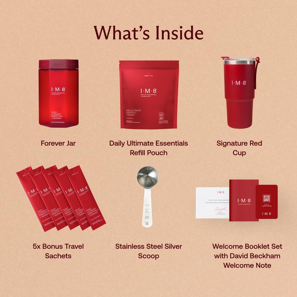 Beckham Stack Starter Kit: IM8 Longevity NAD & Essentials Multivitamin Powder for Anti Aging & Wellness (30 Servings)