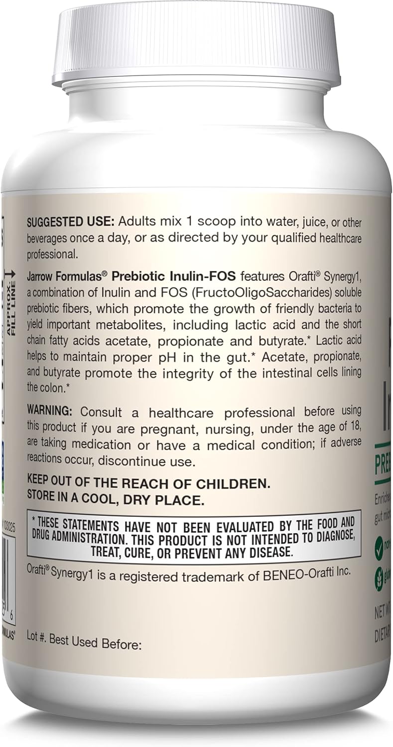 6.3 oz Jarrow Formulas Prebiotic Inulin FOS Fiber Supplement - Gut Health & Digestive Support - 47 Servings
