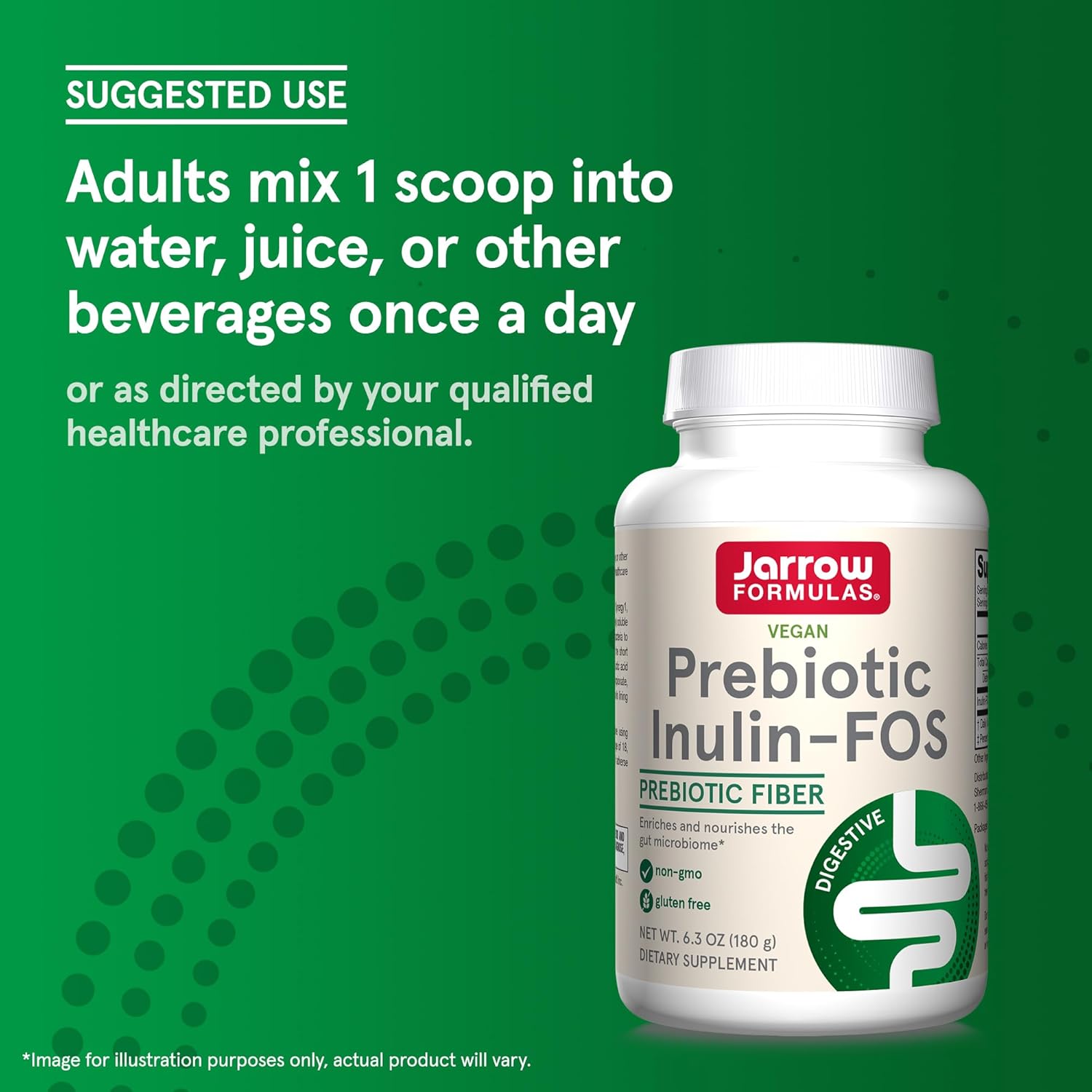 6.3 oz Jarrow Formulas Prebiotic Inulin FOS Fiber Supplement - Gut Health & Digestive Support - 47 Servings