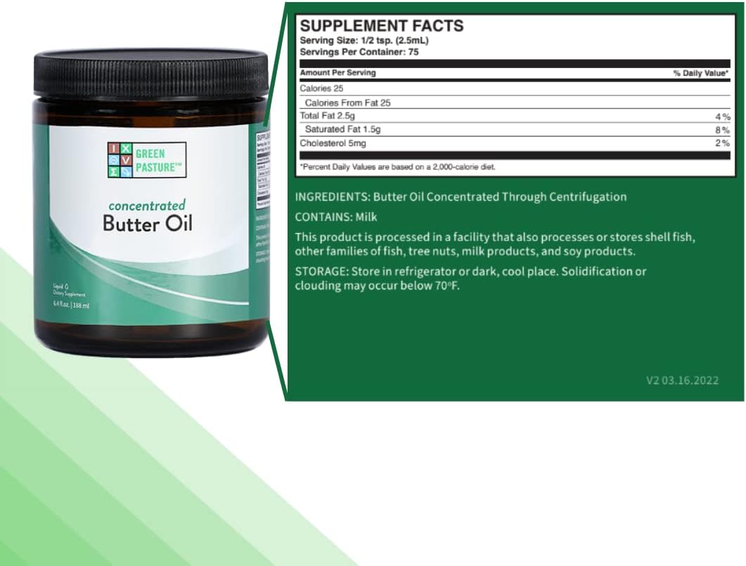 6.4 fl. oz. Green Pasture Liquid Concentrated Butter Oil with CLA and Vitamin A