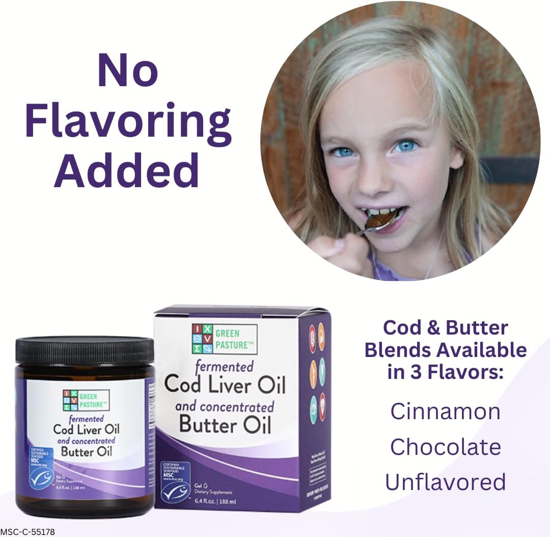 6.4 oz Green Pasture Butter Oil and Fermented Cod Liver Oil Gel with Vitamin A, D, EPA, DHA, Omega Fatty Acids - Unflavored