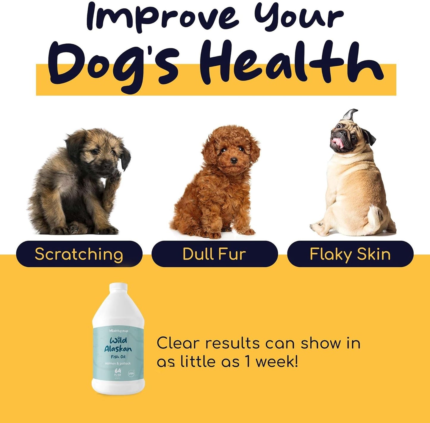 64 oz Healthy Pup Wild Alaskan Salmon and Pollock Oil for Dogs - Omega 3, EPA, DHA - Skin and Coat Supplement - USA Made
