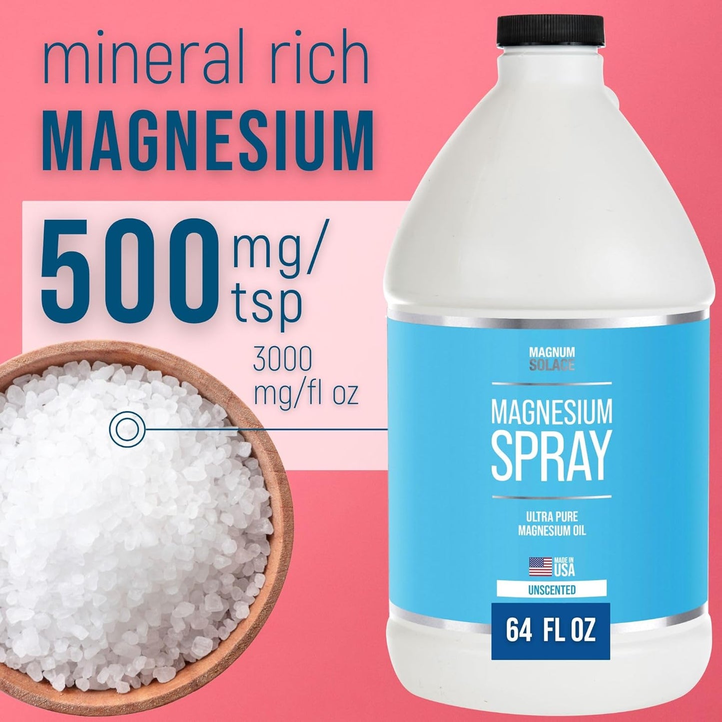 64 oz Magnum Solace Pure Magnesium Oil Spray - USP Grade, Made in USA