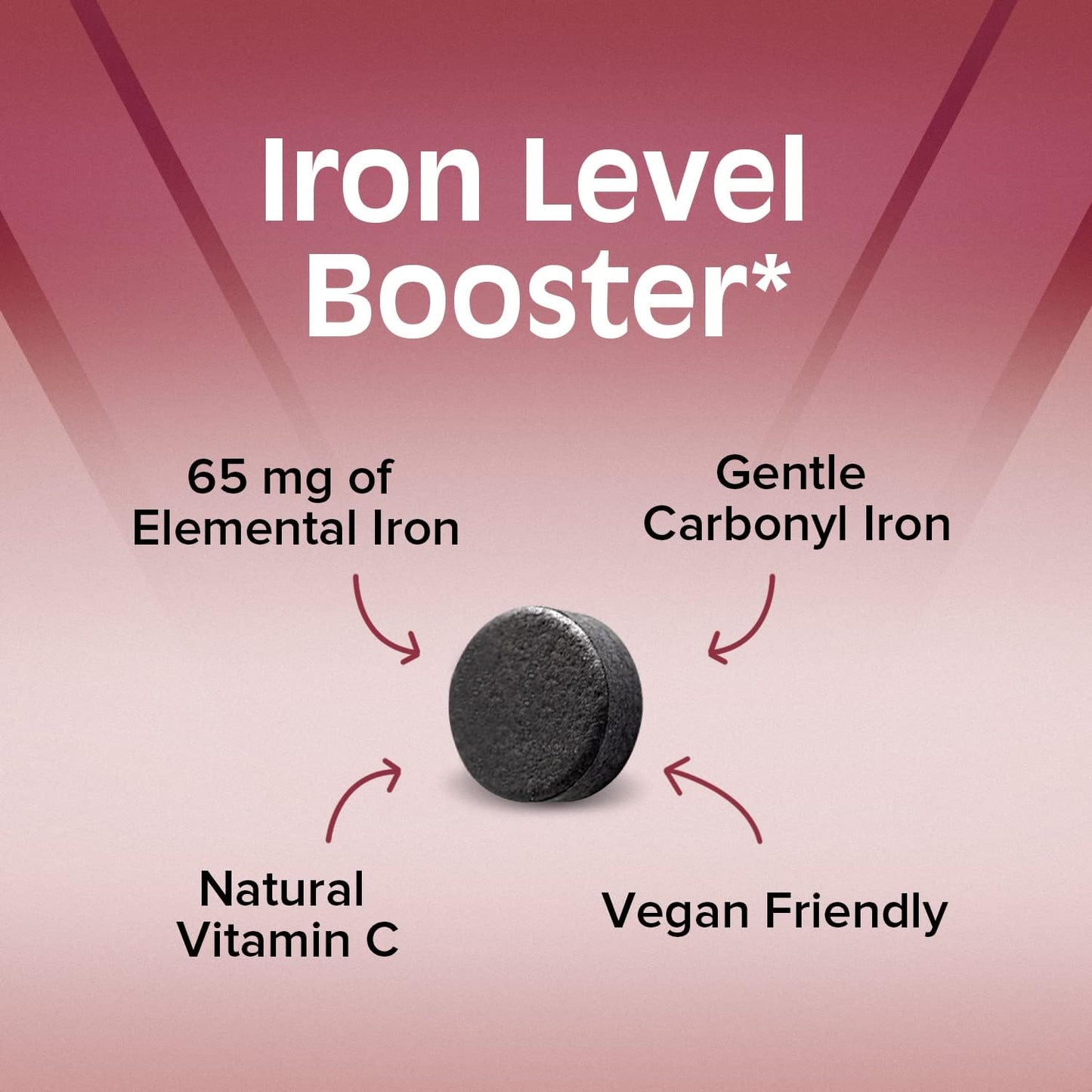65mg Carbonyl Iron with Vitamin C for Energy Support & Red Blood Cell Formation - Vegan, Non-GMO Gentle Iron Supplement, 60 Tabs