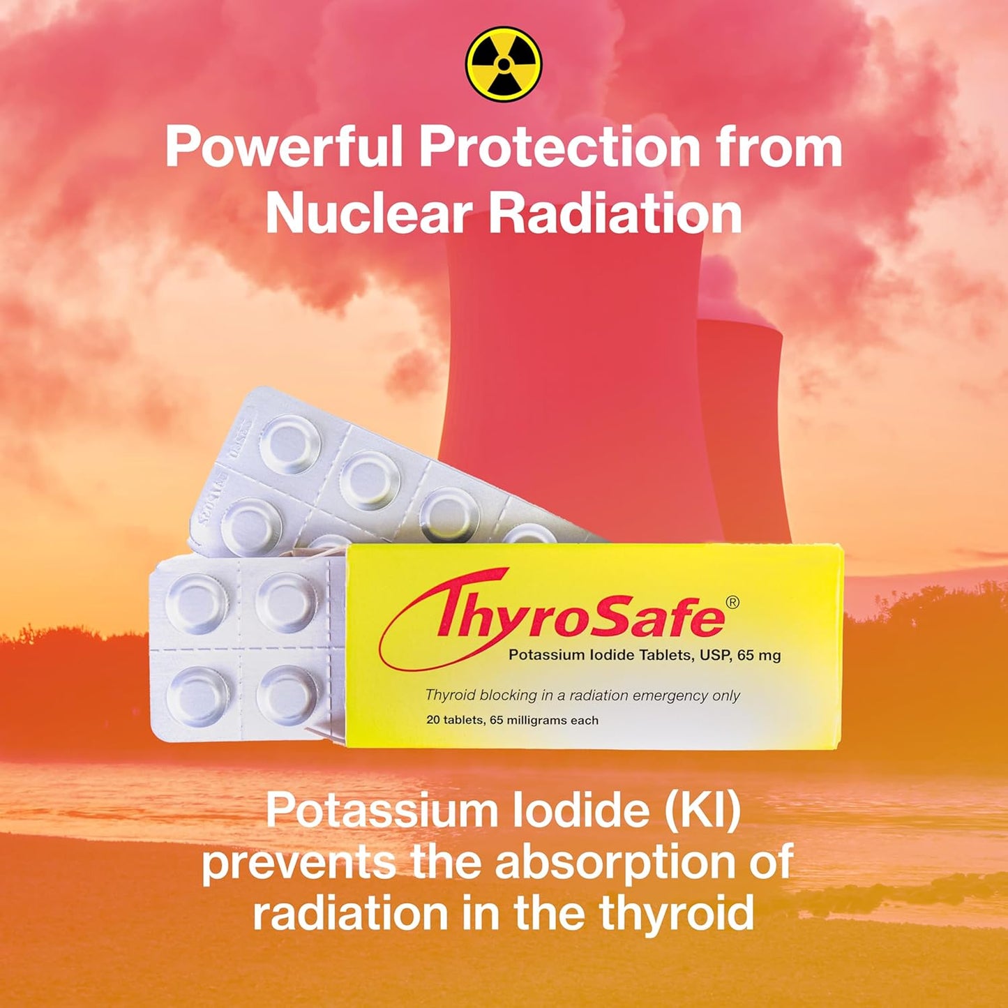 65mg Potassium Iodide Tablets (20 Pack) - Safeguard Your Thyroid Against Radiation