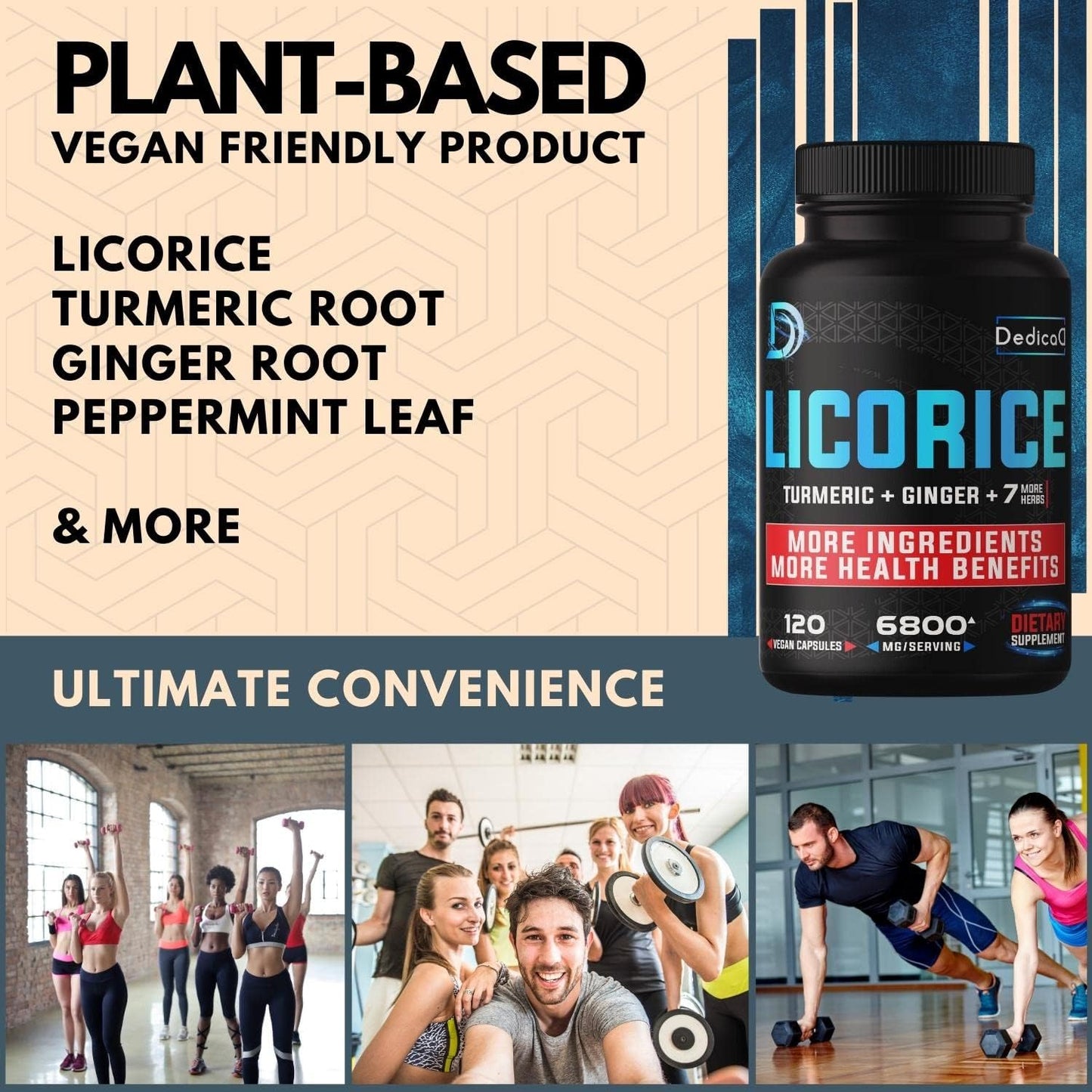 6800mg Licorice Root Capsules - 4 Month Supply for Skin, Digestion & Immune Support - With Turmeric, Ginger, Peppermint - Non-GMO - 120 Vegan Capsules
