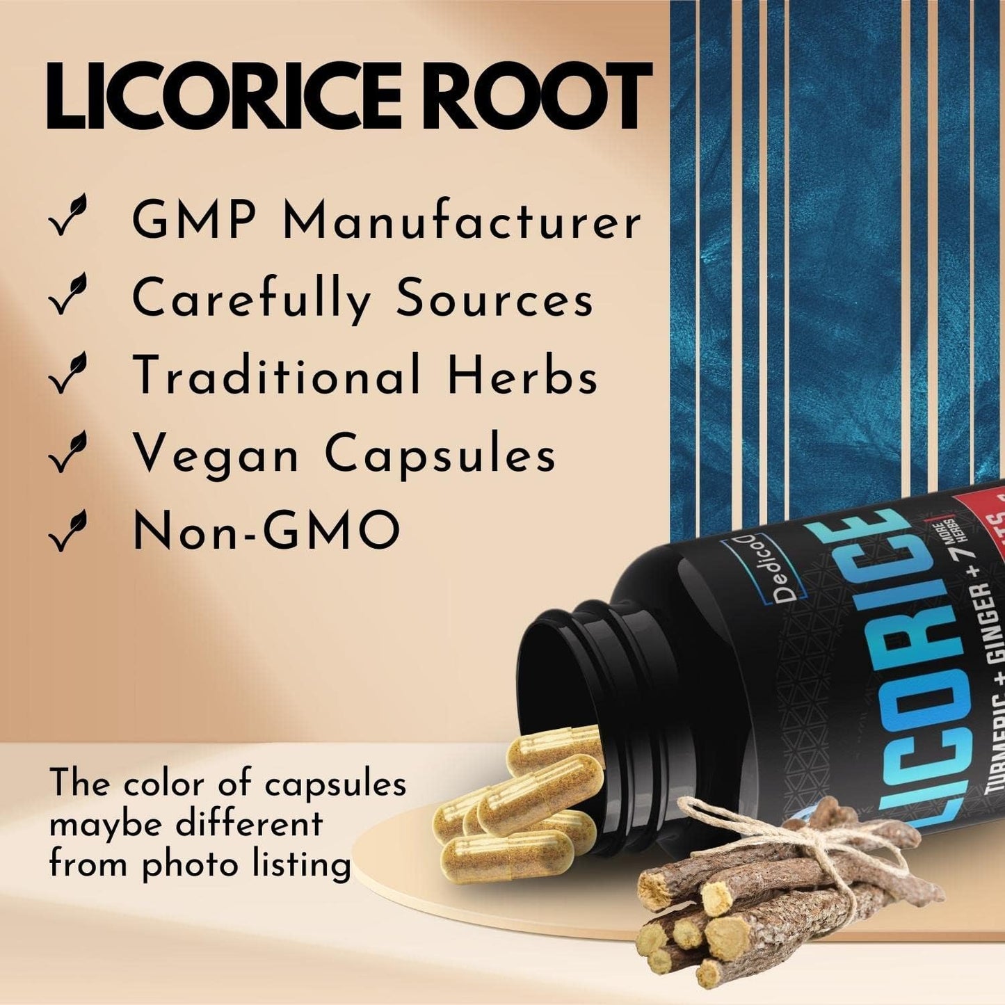 6800mg Licorice Root Capsules - 4 Month Supply for Skin, Digestion & Immune Support - With Turmeric, Ginger, Peppermint - Non-GMO - 120 Vegan Capsules