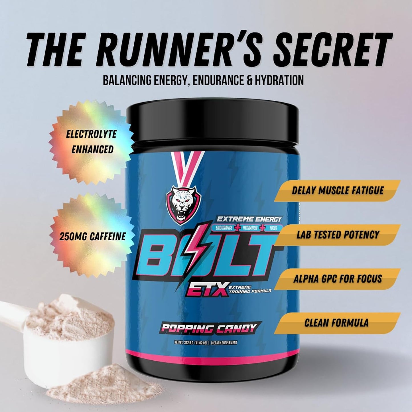 6AM Run Bolt Pre Workout Powder: Instant Energy Boost for Runners, Cardio & Focus Support, Natural Ingredients, Popping Candy Flavor