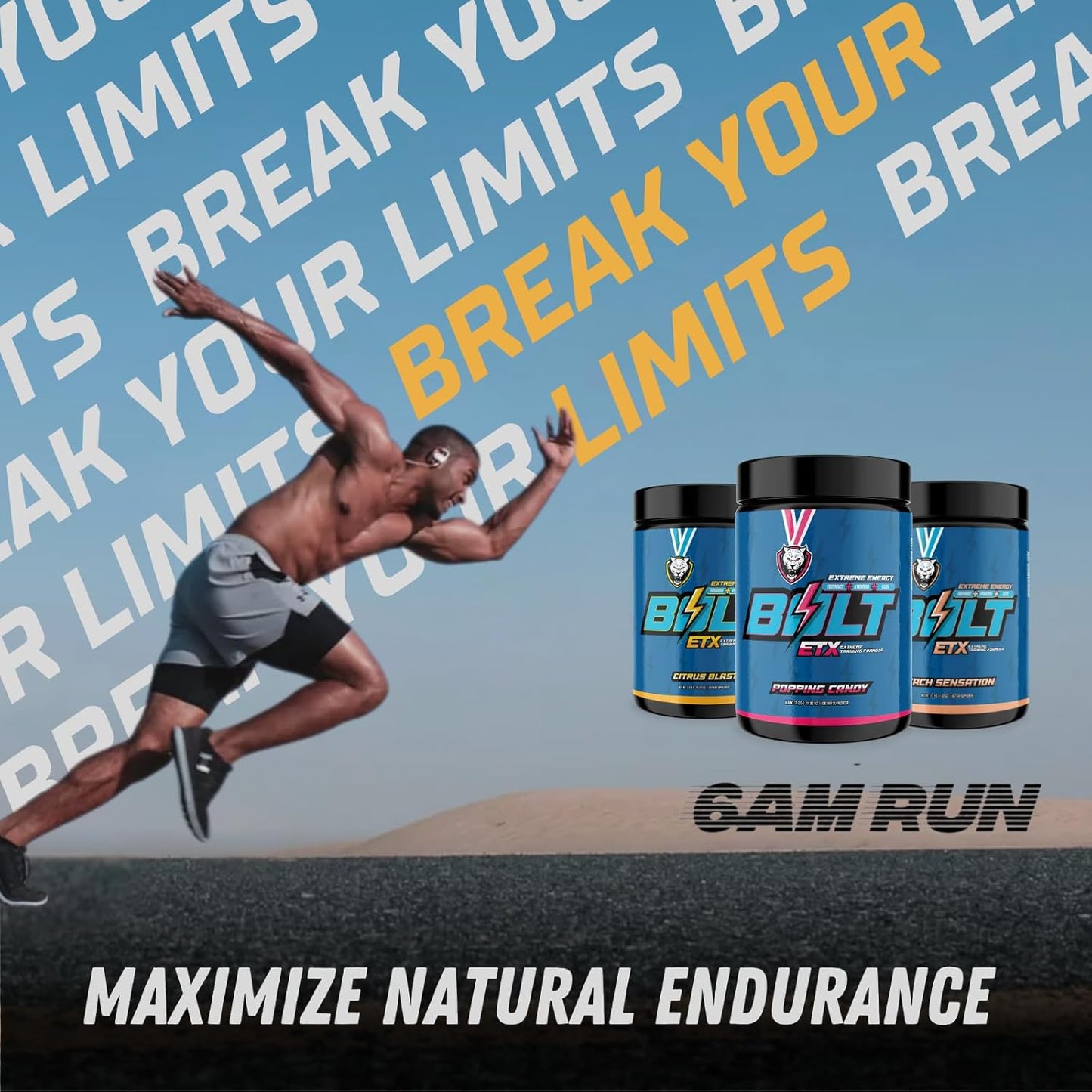 6AM Run Bolt Pre Workout Powder: Instant Energy Boost for Runners, Cardio & Focus Support, Natural Ingredients, Popping Candy Flavor