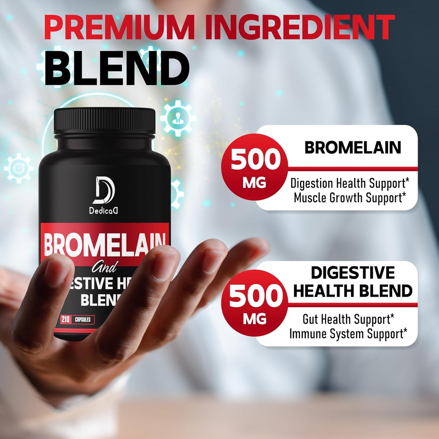 6in1 Bromelain 500mg Supplement - 1000mg per Serving - 210 Capsules with Digestive Health Blend - Quercetin, Ginger, Turmeric, Papaya - Supports Overall Health, Digestion, Immune System