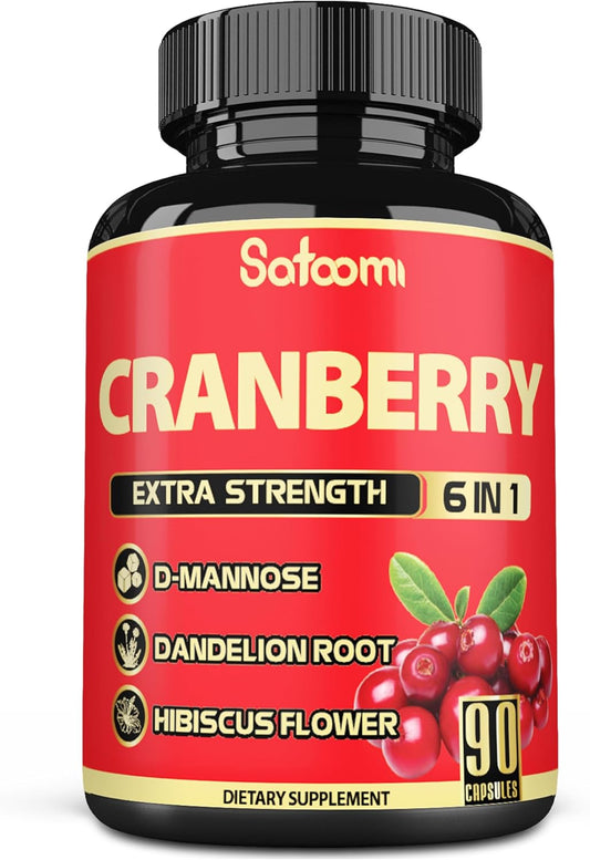 6in1 Cranberry Pills for Women - 90 Veggie Capsules - 3 Month Supply - Blend of 6 Herbal Extracts
