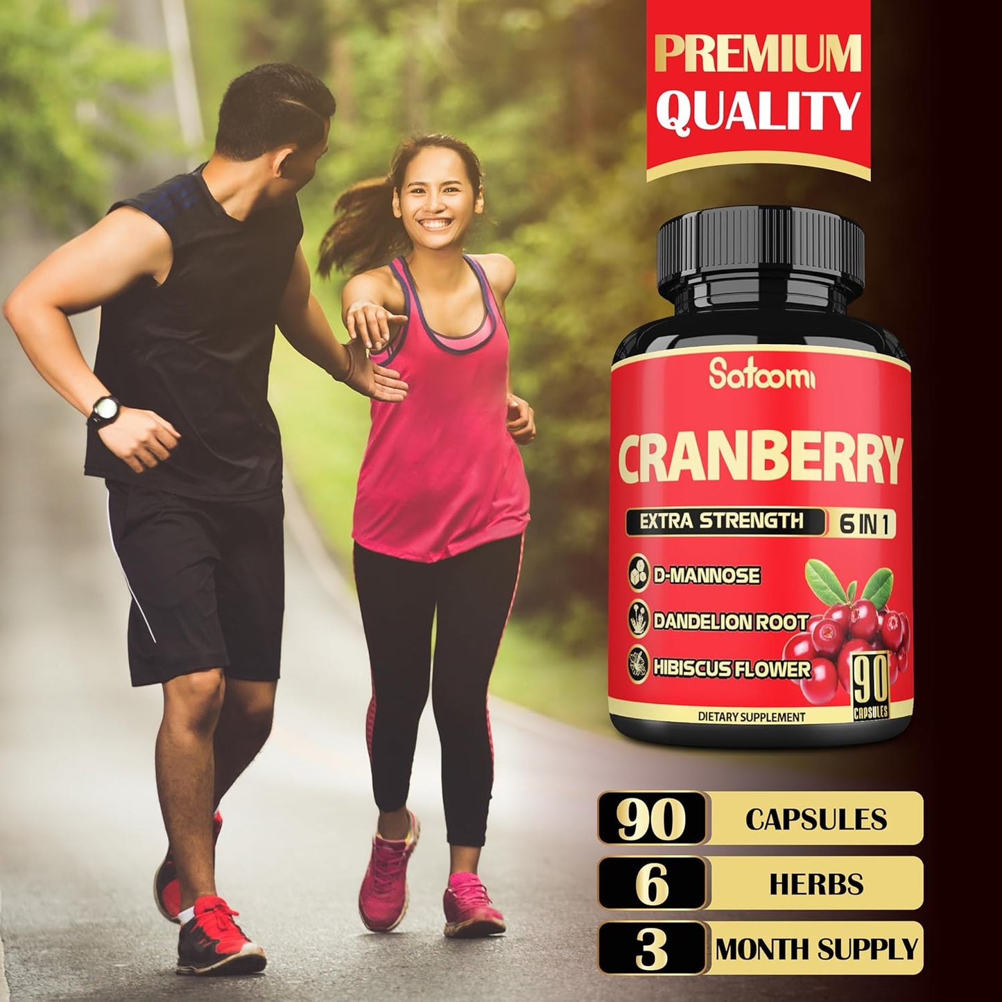 6in1 Cranberry Pills for Women - 90 Veggie Capsules - 3 Month Supply - Blend of 6 Herbal Extracts