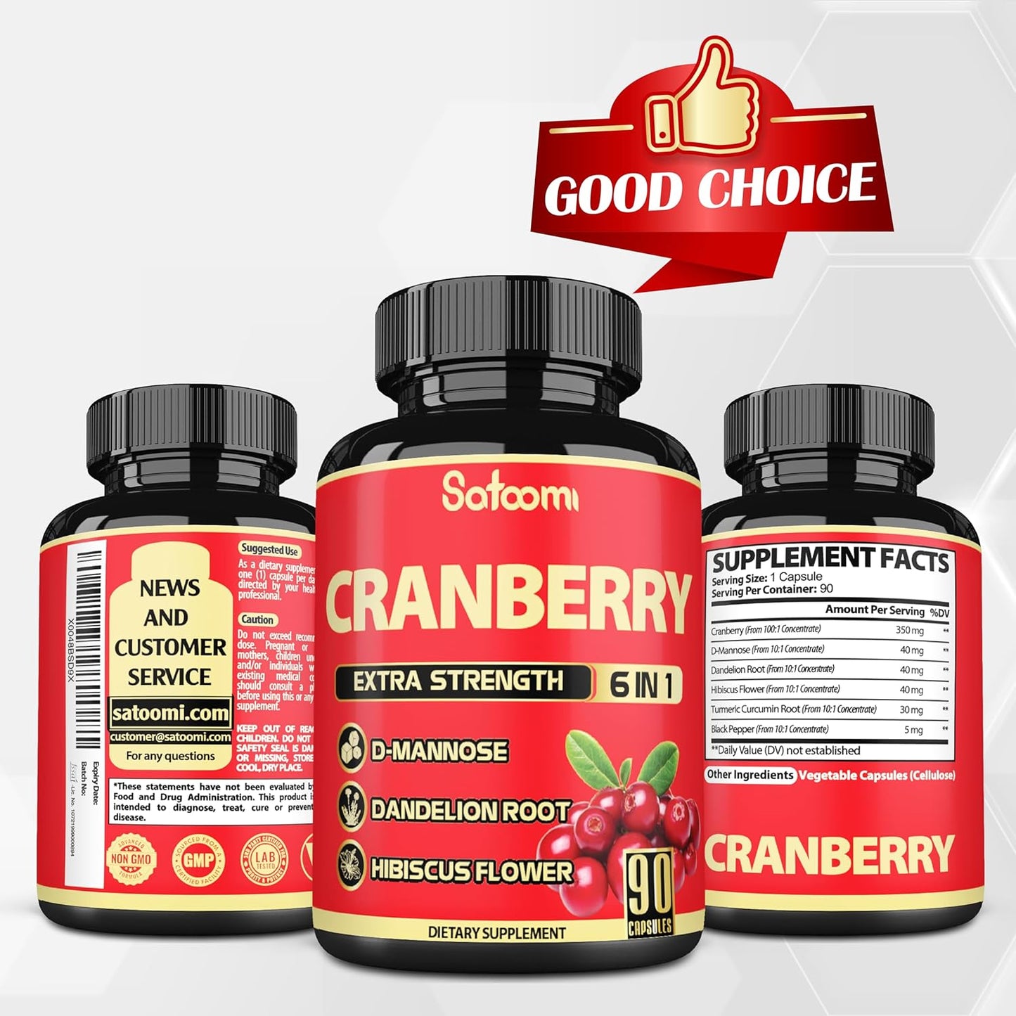 6in1 Cranberry Pills for Women - 90 Veggie Capsules - 3 Month Supply - Blend of 6 Herbal Extracts