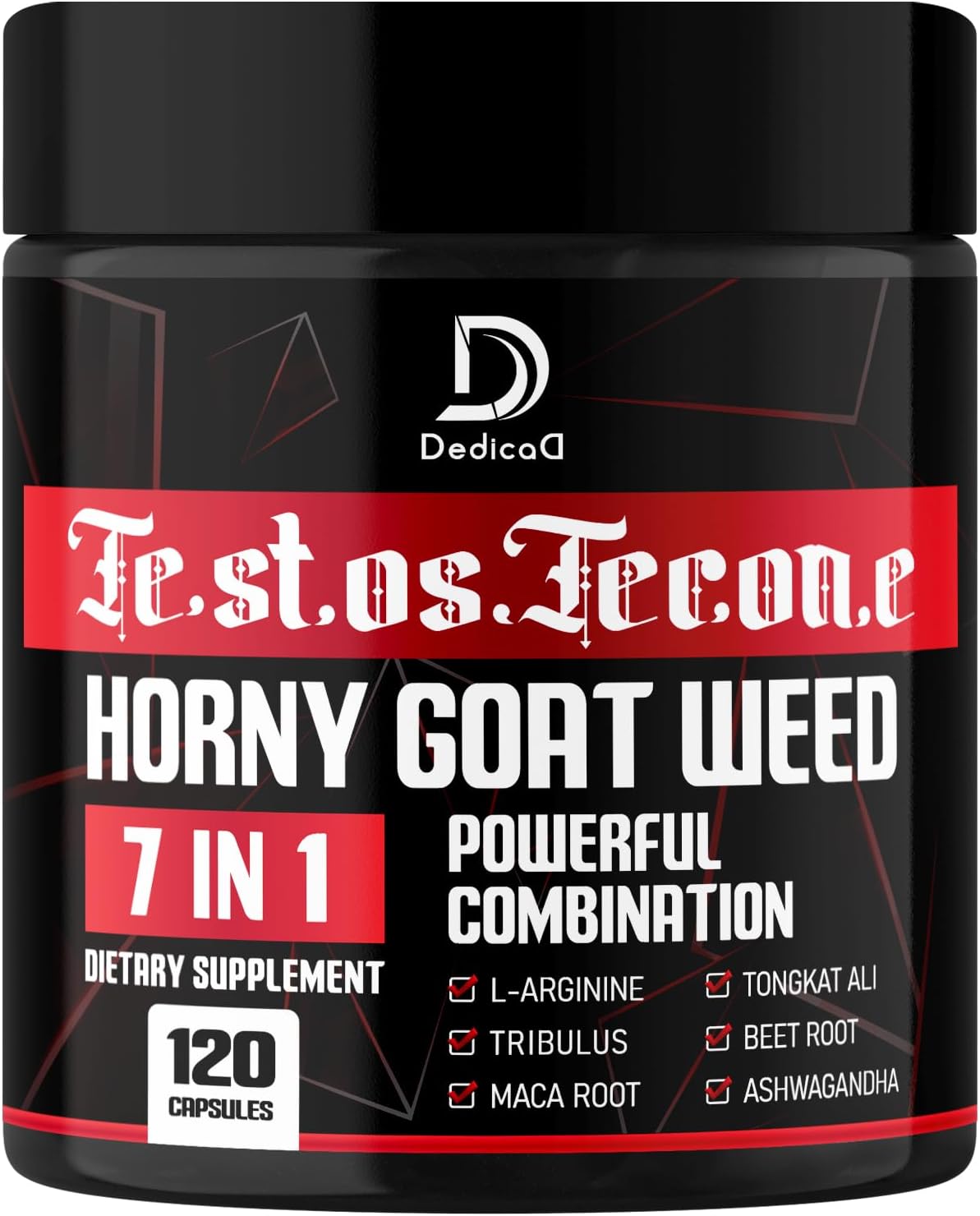 7-in-1 Ultra Test Support Supplement with Tribulus Terrestris, Horny Goat Weed, L-Arginine, Maca Root, Tongkat Ali, Beet Root - Energy and Muscle Strength Booster - 120 Capsules