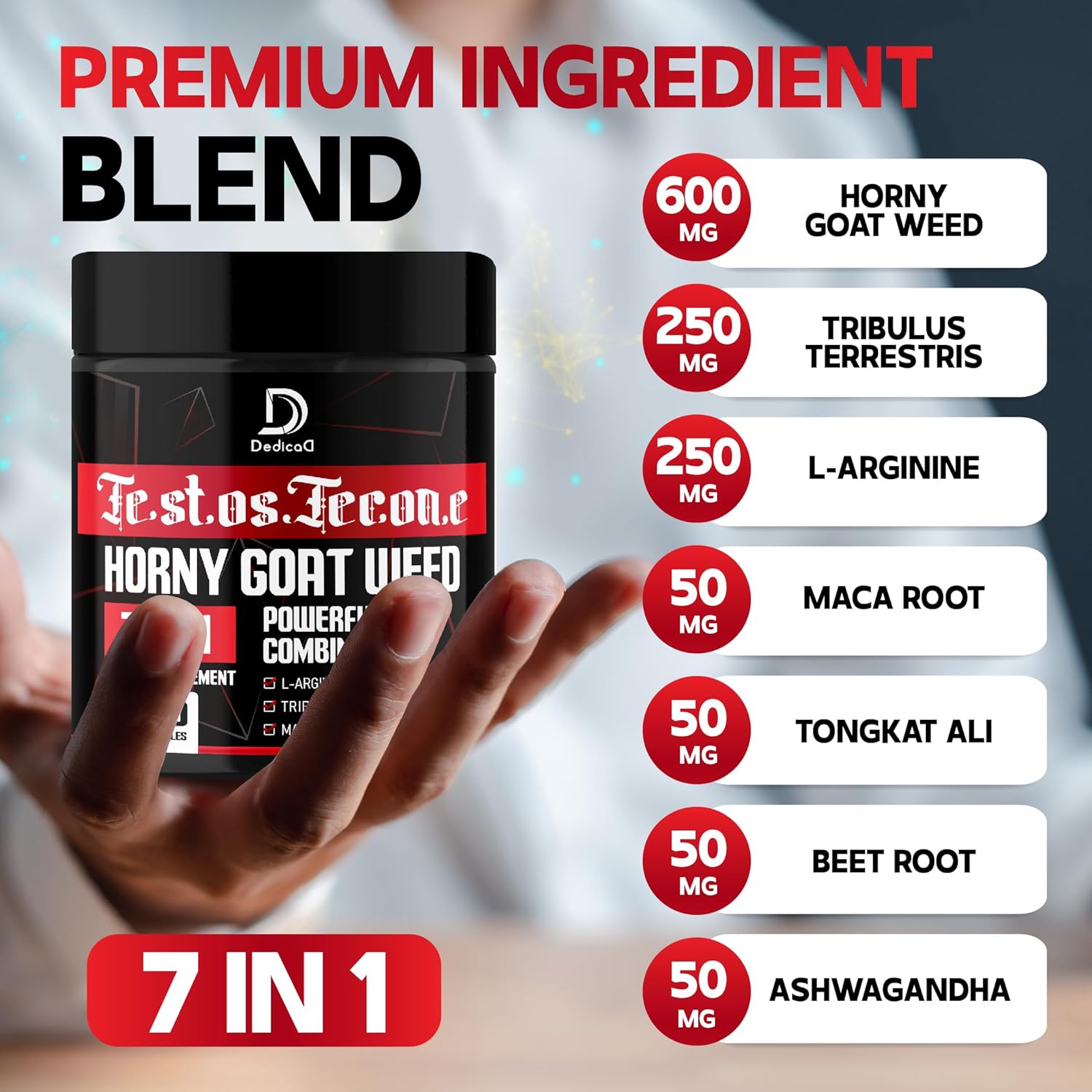 7-in-1 Ultra Test Support Supplement with Tribulus Terrestris, Horny Goat Weed, L-Arginine, Maca Root, Tongkat Ali, Beet Root - Energy and Muscle Strength Booster - 120 Capsules