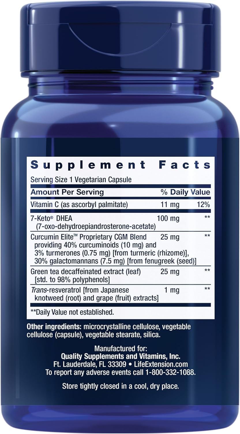 7-Keto DHEA Metabolite for Enhanced Fat Burning - Non-GMO, Gluten-Free - 100mg - 60 Vegan Capsules by Life Extension