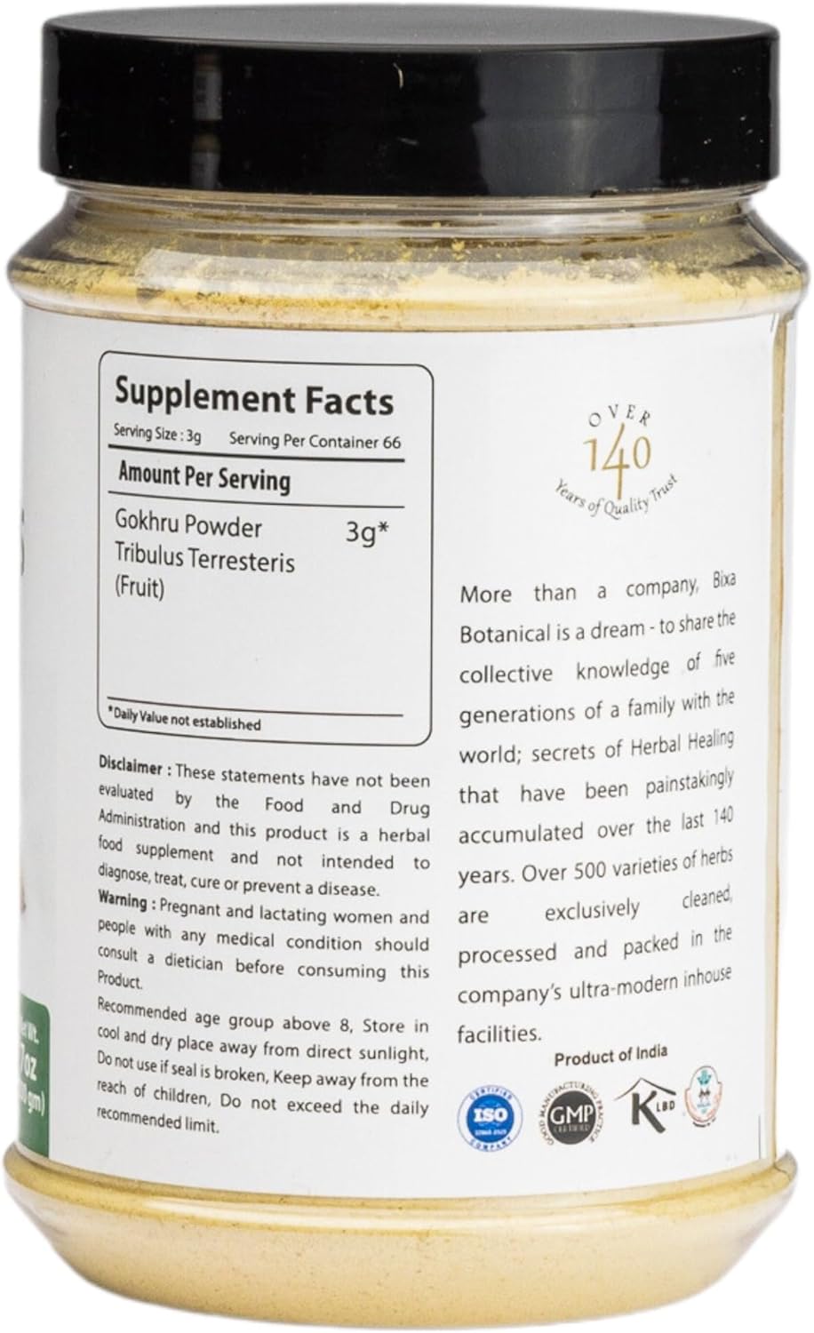 7 Oz (200g) bixa BOTANICAL Tribulus Terrestris Powder - Herbal Supplement for Kidney Function - Gluten Free, Non-GMO, Vegan - 100% Pure