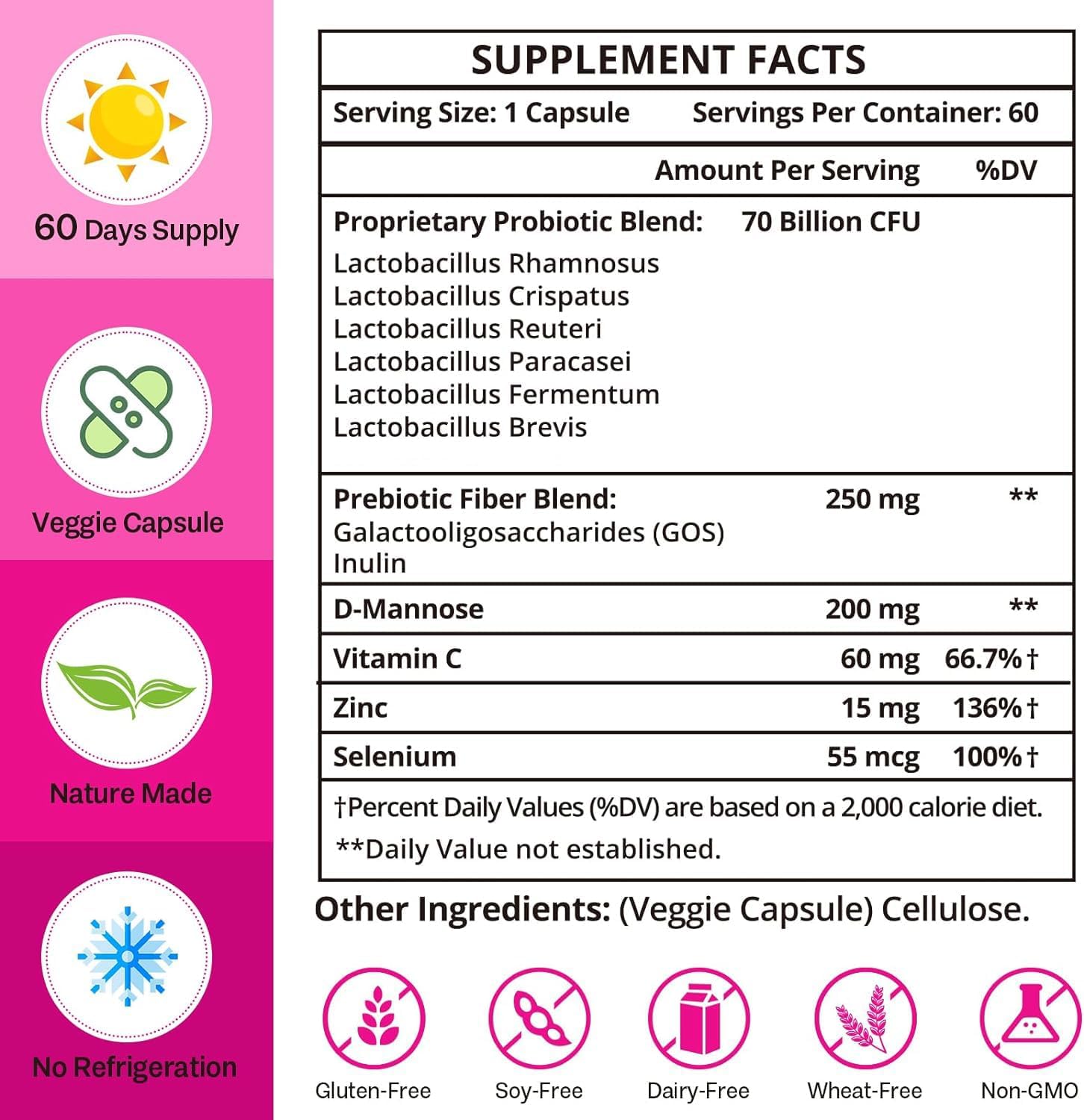 70 Billion CFU Dmeisy Vaginal Probiotics for Women - 13-in-1 Women's Probiotic & Prebiotic Blend - pH Balance, Immune & Digestive Health - 4 Months Supply