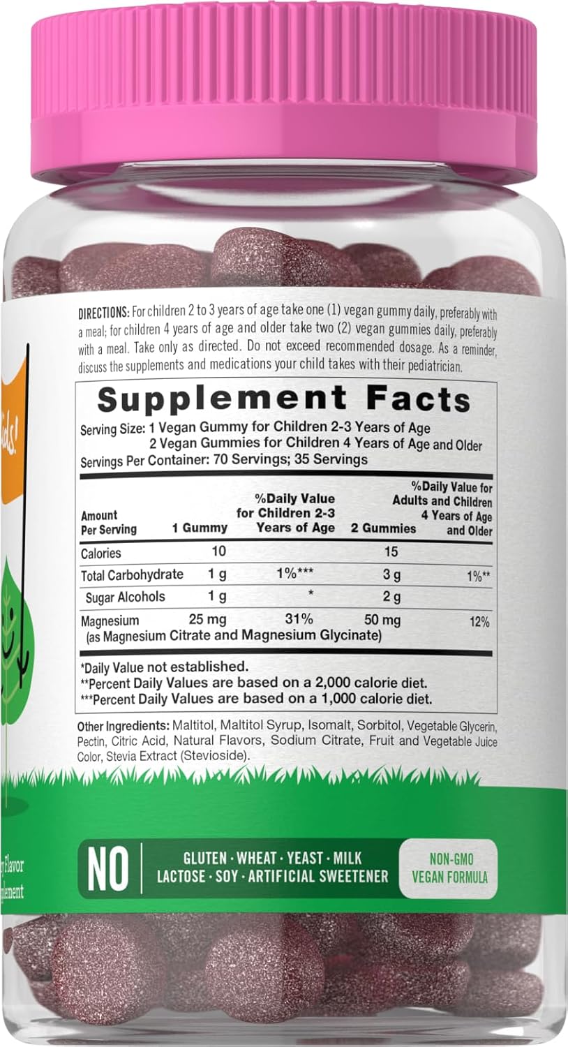 70 Count Lil' Sprouts Children's Magnesium Gummies - Mixed Berry Flavor, Sugar Free, Vegan, Non-GMO & Gluten Free