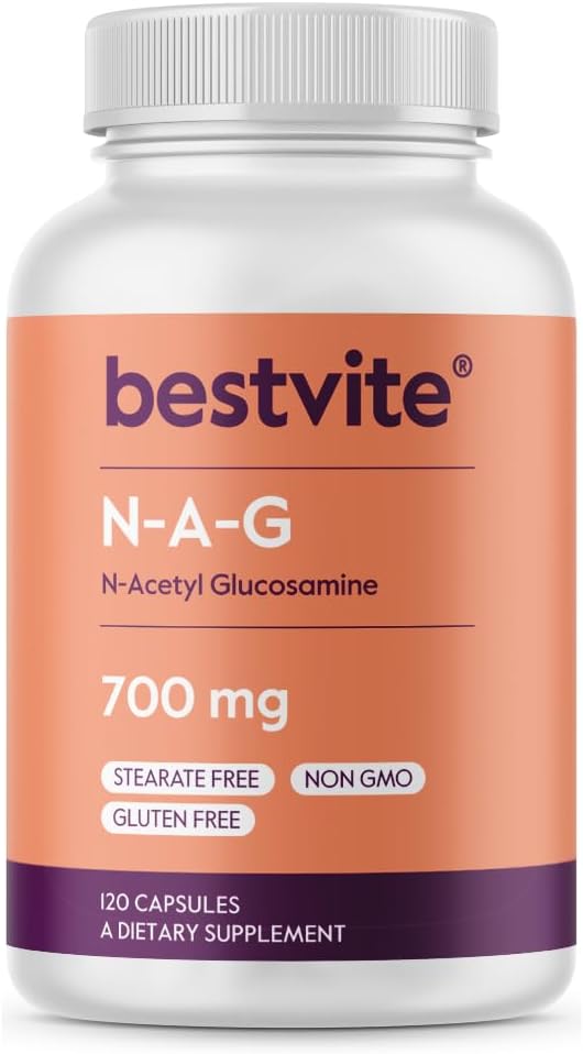 700mg Bestvite N-Acetyl Glucosamine (N-A-G) Capsules - 120 Count - Stearate-Free - Non GMO - Gluten-Free
