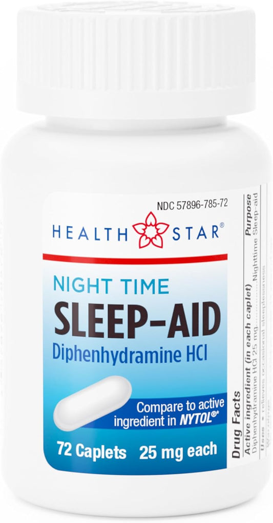 72 Count GeriCare Nighttime Diphenhydramine HCl 25 mg Sleep-Aid Caplets for Restful Sleep