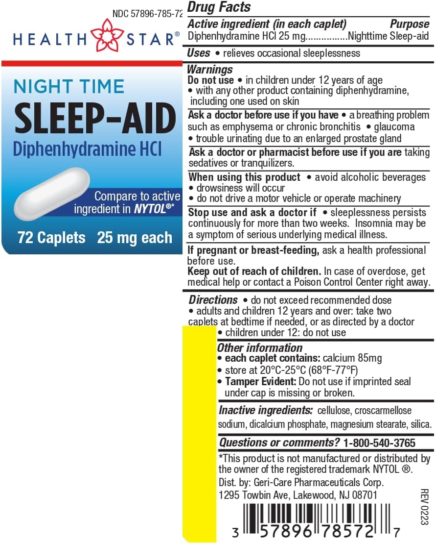 72 Count GeriCare Nighttime Diphenhydramine HCl 25 mg Sleep-Aid Caplets for Restful Sleep