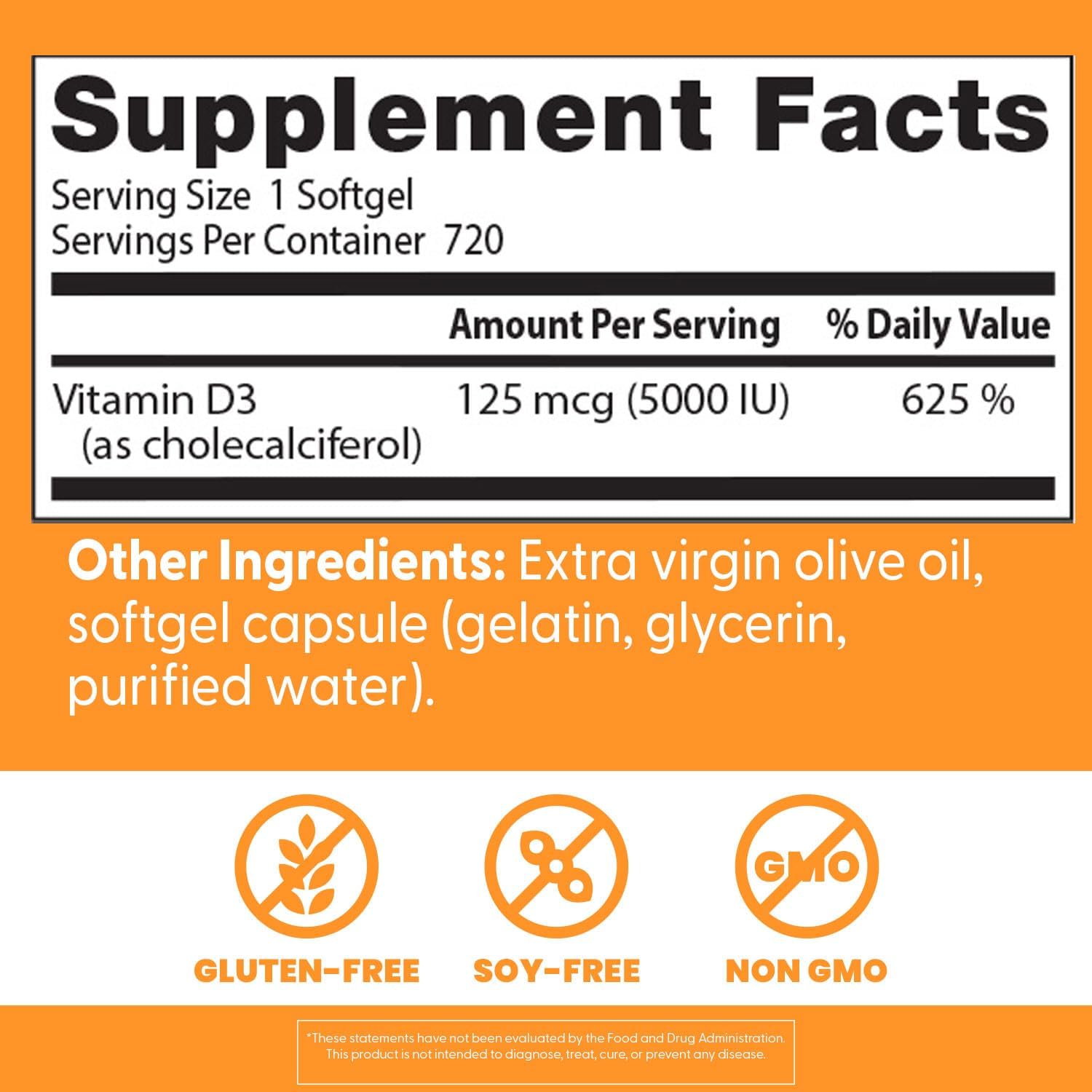 720 Count Doctor's Best Vitamin D3 Capsules - 5000 IU for Bone, Teeth, Heart & Immune Support - Non-GMO, Gluten-Free, Soy-Free