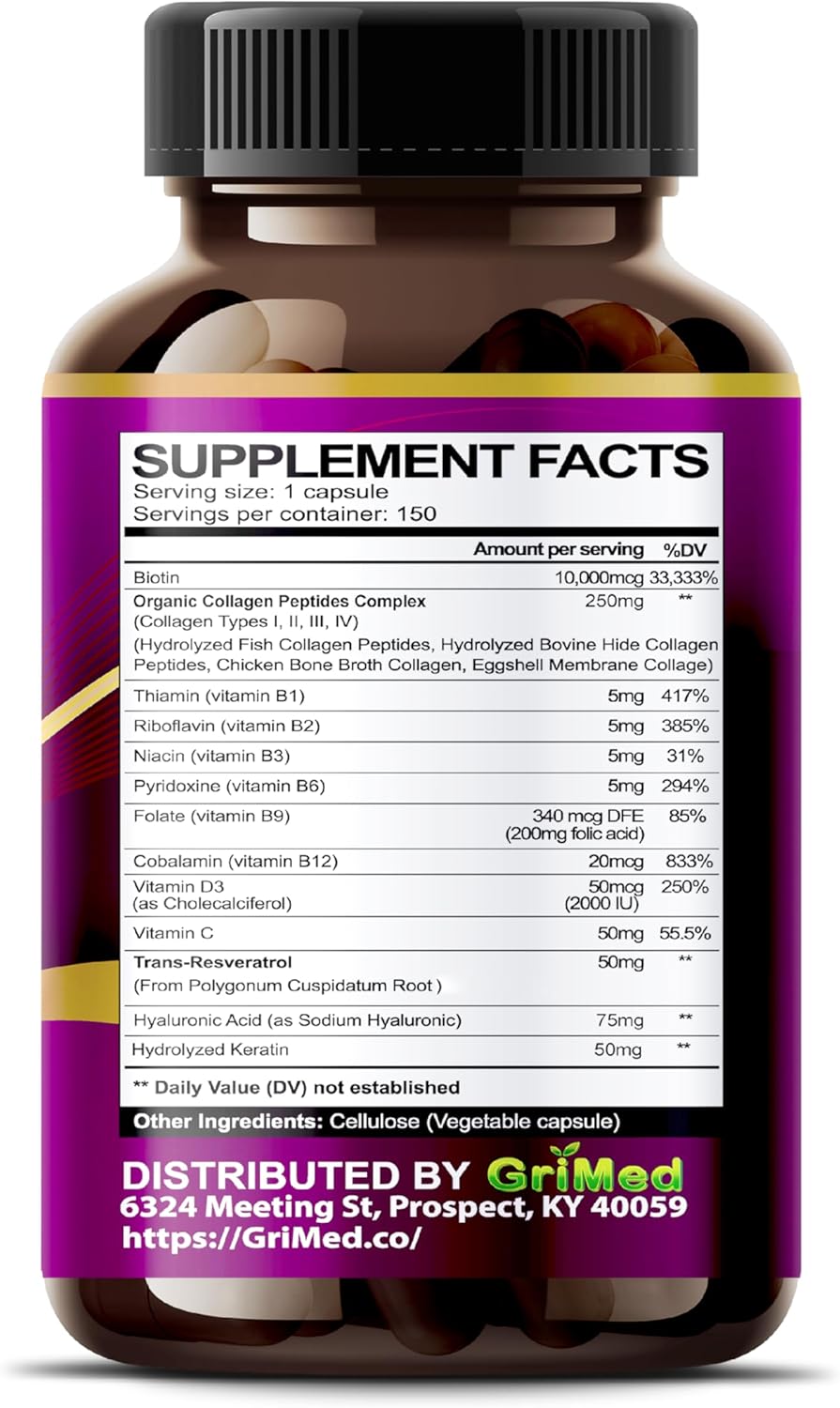 7,275mg Biotin with Collagen and Keratin for Strong Nails, Hair, and Skin - USA Made (150 Count)