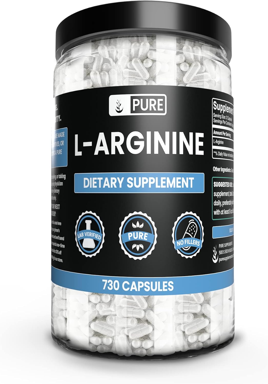 730 Capsules L-Arginine Supplement with Pure Original Ingredients, No Magnesium or Rice Fillers, Lab Verified