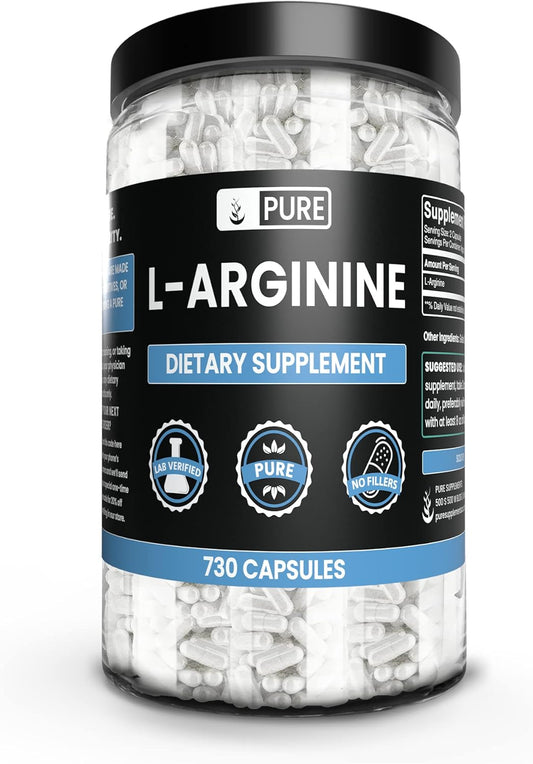 730 Capsules L-Arginine Supplement with Pure Original Ingredients, No Magnesium or Rice Fillers, Lab Verified